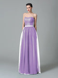 A-Line/Princess Sweetheart Ruffles Sleeveless Long Net Bridesmaid Dresses TPP0005472