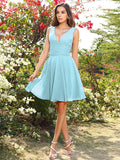 A-Line/Princess V-neck Beading Sleeveless Short Chiffon Bridesmaid Dresses TPP0005482