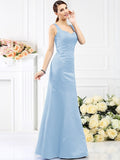 Sheath/Column Straps Sleeveless Long Satin Bridesmaid Dresses TPP0005554