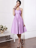 A-Line/Princess Halter Sleeveless Pleats Short Taffeta Bridesmaid Dresses TPP0005709