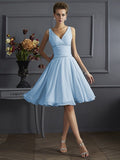 A-Line/Princess V-neck Sleeveless Pleats Short Chiffon Bridesmaid Dresses TPP0005039