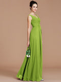 A-Line/Princess V-neck Sleeveless Ruched Floor-Length Chiffon Bridesmaid Dresses TPP0005504