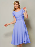 Sheath/Column Bateau Short Sleeves Ruffles Short Chiffon Bridesmaid Dresses TPP0005029