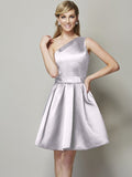 A-Line/Princess One-Shoulder Sleeveless Short Satin Bridesmaid Dresses TPP0005583