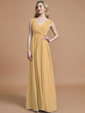 A-Line/Princess V-neck Sleeveless Ruched Floor-Length Chiffon Bridesmaid Dresses TPP0005567