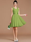 A-Line/Princess V-neck Sleeveless Sash/Ribbon/Belt Short/Mini Chiffon Bridesmaid Dresses TPP0005048