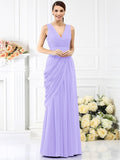 A-Line/Princess V-neck Pleats Sleeveless Long Chiffon Bridesmaid Dresses TPP0005367