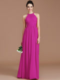 A-Line/Princess Halter Sleeveless Ruched Floor-Length Chiffon Bridesmaid Dresses TPP0005272