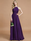 A-Line/Princess Halter Sleeveless Ruched Floor-Length Chiffon Bridesmaid Dresses TPP0005208