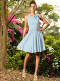 A-Line/Princess Scoop Hand-Made Flower Sleeveless Short Chiffon Bridesmaid Dresses TPP0005194