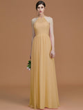 A-Line/Princess Halter Sleeveless Floor-Length Ruched Chiffon Bridesmaid Dresses TPP0005663