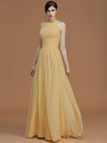 A-Line/Princess Halter Sleeveless Floor-Length Ruched Chiffon Bridesmaid Dresses TPP0005325