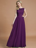 A-Line/Princess Scoop Sleeveless Floor-Length Chiffon Bridesmaid Dresses TPP0005421