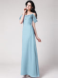 Sheath/Column Sleeveless Pleats Spaghetti Straps Long Chiffon Bridesmaid Dresses TPP0005742