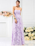 A-Line/Princess Strapless Pleats Sleeveless Long Chiffon Bridesmaid Dresses TPP0005396