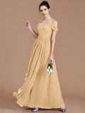 A-Line/Princess Off-the-Shoulder Sleeveless Ruched Floor-Length Chiffon Bridesmaid Dresses TPP0005174