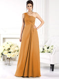 A-Line/Princess One-Shoulder Ruched Sleeveless Long Chiffon Bridesmaid Dresses TPP0005477