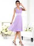 A-Line/Princess V-neck Sleeveless Short Chiffon Bridesmaid Dresses TPP0005239