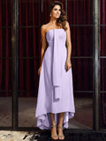 A-Line/Princess Strapless Sleeveless High Low Chiffon Bridesmaid Dresses TPP0005440