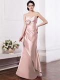 Sheath/Column Sweetheart Sleeveless Pleats Hand-Made Flower Long Elastic Woven Satin Bridesmaid Dresses TPP0005752