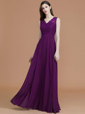 A-Line/Princess V-neck Sleeveless Floor-Length Lace Chiffon Bridesmaid Dresses TPP0005542