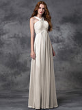 A-line/Princess Straps Ruched Sleeveless Long Chiffon Bridesmaid Dresses TPP0005379