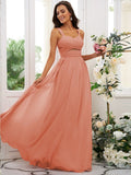 A-Line/Princess Chiffon Ruched Straps Sleeveless Floor-Length Bridesmaid Dresses TPP0004915