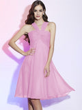 A-Line/Princess Halter Sleeveless Pleats Short Chiffon Bridesmaid Dresses TPP0005098