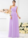 A-Line/Princess One-Shoulder Pleats Sleeveless Long Chiffon Bridesmaid Dresses TPP0005059