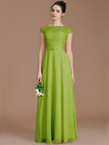 A-Line/Princess Bateau Sleeveless Lace Floor-Length Chiffon Bridesmaid Dresses TPP0005198