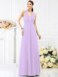 A-Line/Princess Halter Beading Sleeveless Long Chiffon Bridesmaid Dresses TPP0005808