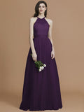 A-Line/Princess Halter Sleeveless Floor-Length Ruffles Tulle Bridesmaid Dresses TPP0005376