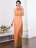 Sheath/Column Scoop Sleeveless Beading Bowknot Long Elastic Woven Satin Bridesmaid Dresses TPP0005506