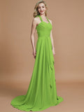 A-Line/Princess Halter Sleeveless Chiffon Sweep/Brush Train Bridesmaid Dresses TPP0005446