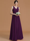 A-Line/Princess V-neck Sleeveless Floor-Length Ruffles Chiffon Bridesmaid Dresses TPP0005697