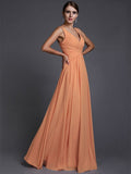 A-Line/Princess V-neck Sleeveless Long Ruffles Chiffon Bridesmaid Dresses TPP0005130