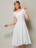 Sheath/Column Bateau Short Sleeves Ruffles Short Chiffon Bridesmaid Dresses TPP0005029