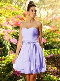 A-Line/Princess Sweetheart Bowknot Sleeveless Short Chiffon Bridesmaid Dresses TPP0005489