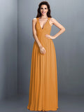 A-Line/Princess V-neck Pleats Sleeveless Long Chiffon Bridesmaid Dresses TPP0003797