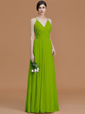 A-Line/Princess Spaghetti Straps Sleeveless Floor-Length Ruched Chiffon Bridesmaid Dresses TPP0005507