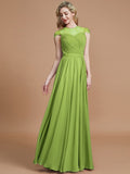 A-Line/Princess Scoop Short Sleeves Chiffon Floor-Length Bridesmaid Dresses TPP0005597