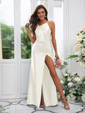 Sheath/Column Charmeuse Ruched Scoop Sleeveless Sweep/Brush Train Bridesmaid Dresses TPP0004919