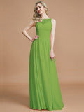 A-Line/Princess Bateau Sleeveless Ruched Floor-Length Chiffon Bridesmaid Dresses TPP0005673