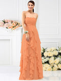 A-Line/Princess Strapless Pleats Sleeveless Long Chiffon Bridesmaid Dresses TPP0005396