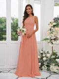 A-Line/Princess Chiffon Applique Square Sleeveless Floor-Length Bridesmaid Dresses TPP0004921