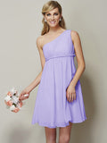 A-Line/Princess One-Shoulder Sleeveless Sash/Ribbon/Belt Short Chiffon Bridesmaid Dresses TPP0005335