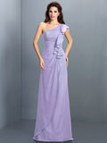 Sheath/Column One-Shoulder Pleats Sleeveless Long Chiffon Bridesmaid Dresses TPP0005351