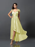 Sheath/Column Sleeveless High Low Silk like Satin Bridesmaid Dresses TPP0005141