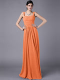 Sheath/Column Straps Sleeveless Pleats Long Chiffon Bridesmaid Dresses TPP0005648