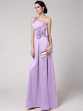 Sheath/Column One-Shoulder Sleeveless Pleats Hand-Made Flower Long Elastic Woven Satin Bridesmaid Dresses TPP0005514